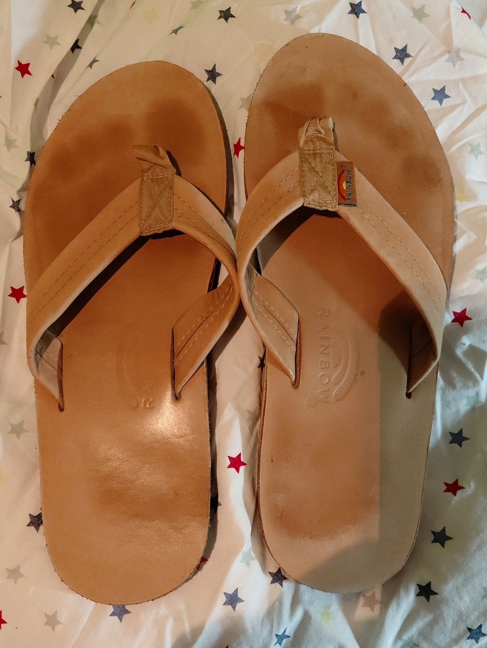 MENS OR WOMENS Rainbow Leather Thong Sandals in Tan